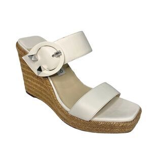 Jimmy Choo Melian 110mm Mules EU 40 Latte White Platform Wedge Leather Sandals